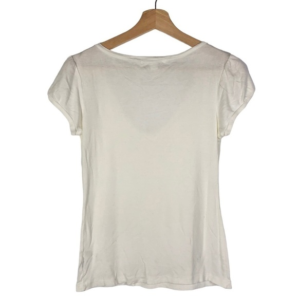 Banana Republic Off White V-Neck Y2K Short Sleeve Top M - Picture 2 of 4